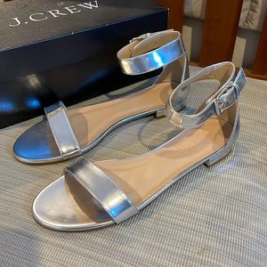 J Crew Maya Mirror ankle strap silver sandal size 9